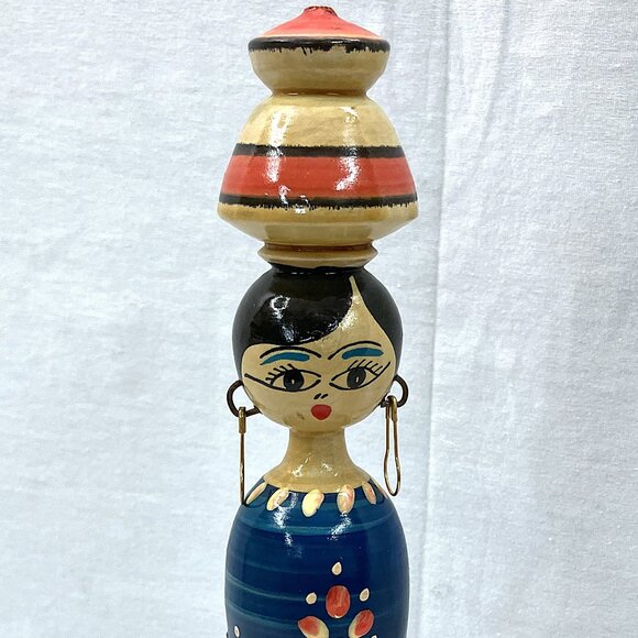 Vintage Egyptian Hand Painted Wooden Spindle Doll - Picture 2 of 6